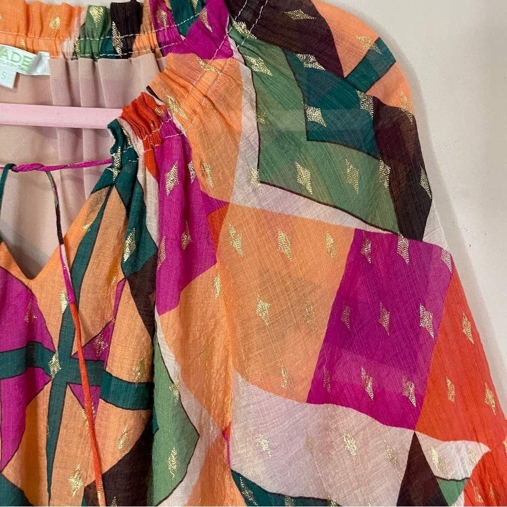 JADE By Melody Tam Bell Sleeve Geometric Print Blouse, Small - Picture 6 of 10